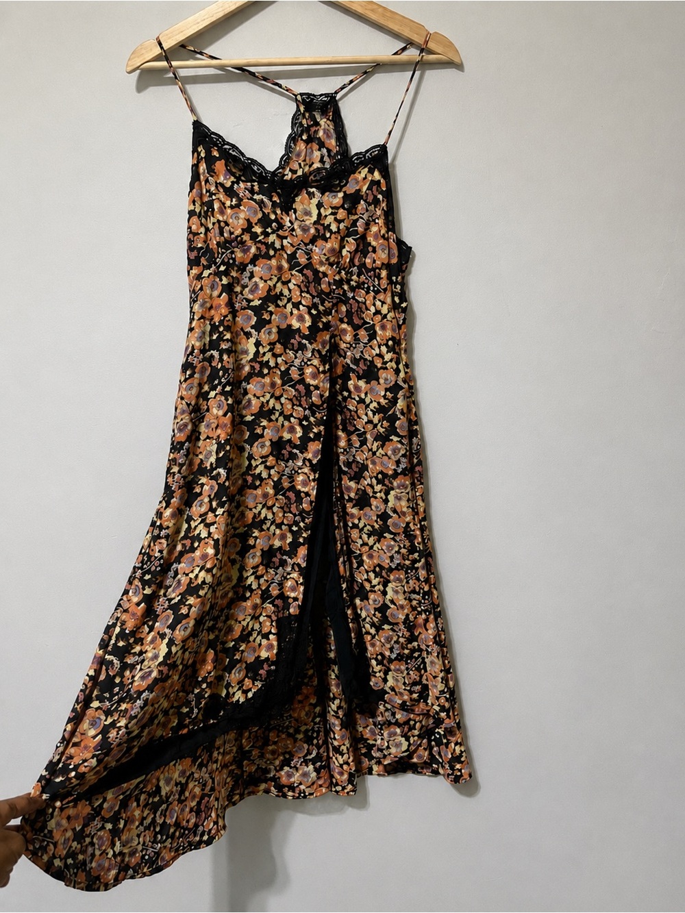 Kimchi Blue Floral Maxi Dress S Black Lace Boho Romantic 90s Slip Dress